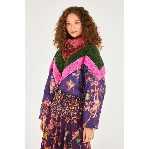 Farm Rio Cosmic Floral Puffer Jacket - S - Multi Full Zip Cropped - Picture 1 of 5